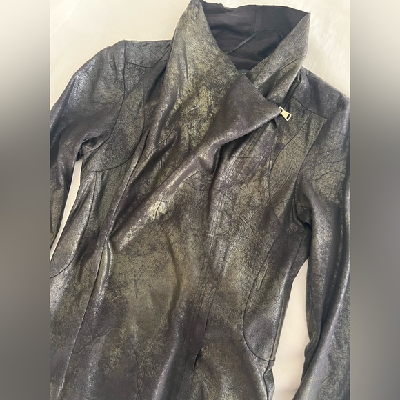 Zara Metallic Black \ Green Faux Leather Jacket - Picture 4 of 4